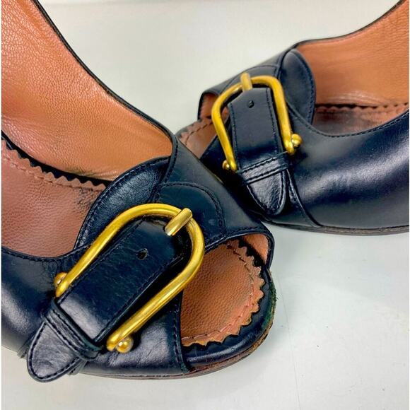 YVES SAINT LAURENT Black Leather Sling Back Heels - Size 36.5 - Picture 7 of 14